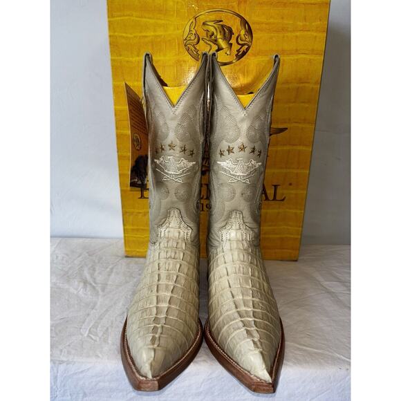 El General Cowboy Boots Exotic Leather Ivory Croc Back Mens Sz 6.5 - Picture 6 of 11